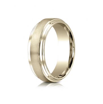 18k Yellow Gold 8mm Comfort-Fit Satin-Finished Step Edge Carved Design Band