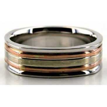 14K Gold Two Tone 6.5mm Square Shape Layered Wedding Bands 226