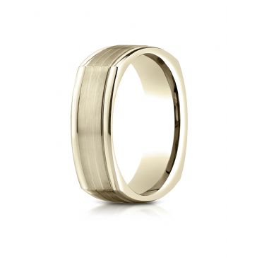 14k Yellow Gold 7mm Comfort-Fit Satin-Finished Parallel Center Cuts Four-Sided Carved Design Band