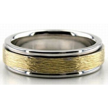 14K Gold Two Tone 6.5mm Rough Finish Wedding Bands Rings 201