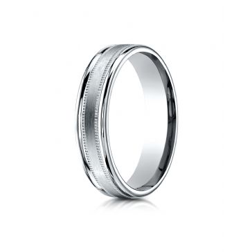 Palladium 4mm Comfort-Fit  Satin Finish Center with a round edge and milgrain Carved Design Band