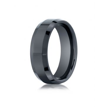 Ceramic 7mm Comfort-Fit High Polished Beveled Edge Design Ring