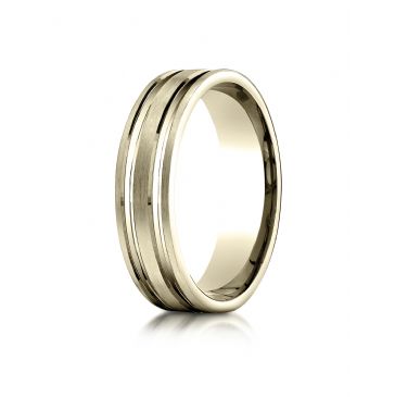 10k Yellow Gold 6mm Comfort-Fit Satin-Finished with Parallel Grooves Carved Design Band