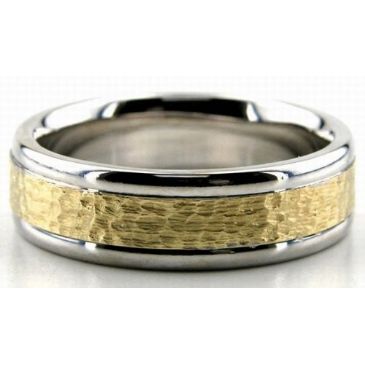 14K Gold Two Tone 6.5mm Hammered Wedding Bands Rings 202