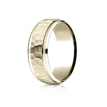 10k Yellow Gold 8mm Comfort-Fit Drop Bevel Hammered Finish Design Band