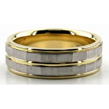 14K Gold Two Tone 7mm Facets Wedding Bands Rings Comfort Fit 215