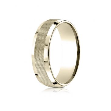 10 Karat Yellow Gold 7mm Comfort-Fit High Polish Roun Edge Cross Hatch Center Design Band