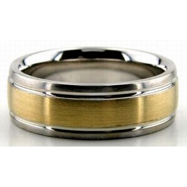 14K Gold Two Tone 7mm Satin Finish Comfort Fit Wedding Band 204