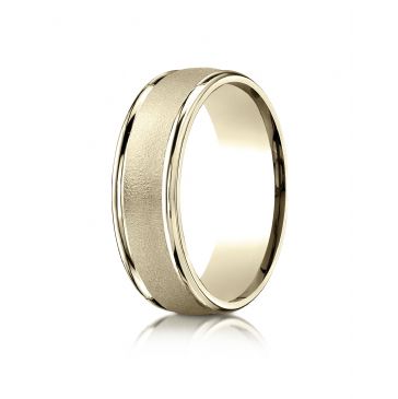 18k Yellow Gold 7mm Comfort-Fit Wired-Finished High Polished Round Edge Carved Design Band