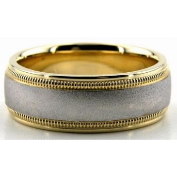 14K Gold Two Tone 7mm Double Milgrain Wedding Bands 229