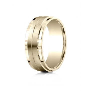 10k Yellow Gold 8mm Comfort-Fit Drop Bevel Satin Center Design Band