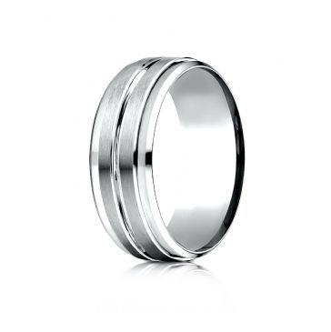 Palladium Gold 8mm Comfort-Fit Drop Bevel Satin Center Cut Design Band