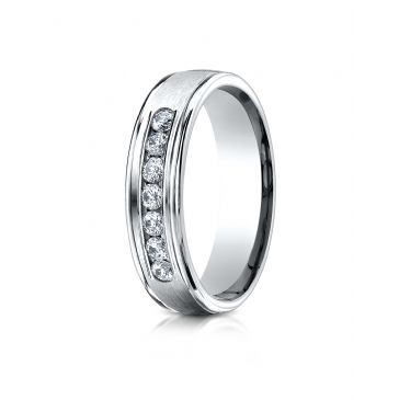 PLATINUM 6mm Comfort-Fit Channel Set 7-Stone Diamond Eternity Ring (.42ct)