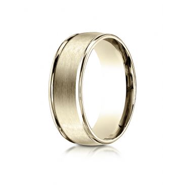 10k Yellow Gold 8mm Comfort-Fit Satin Finish High Polished Round Edge Carved Design Band