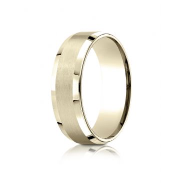 10k Yellow Gold 7mm Comfort-Fit Satin-Finished with High Polished Beveled Edge Carved Design Band