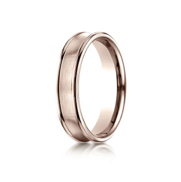 14k Rose Gold 5.5 mm Comfort Fit Concave Round Edge Satin Center Design Band