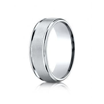 Platinum 7mm Comfort-Fit Satin Finish High Polished Round Edge Carved Design Band