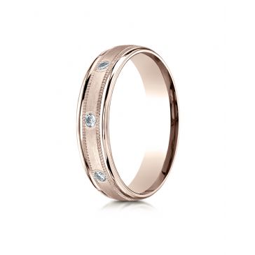 14k Rose Gold 4mm Comfort-Fit burnish Set 8-Stone Diamond Eternity Ring with Milgrain (.16ct)