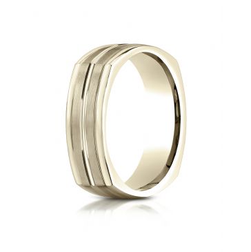 14k Yellow Gold 7mm Comfort-Fit Satin-Finished Center Cut Four-Sided Carved Design Band