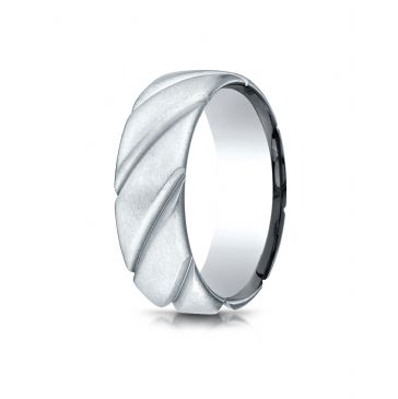 18k White Gold Comfort Fit Satin Finished Swirl Pattern Design Band
