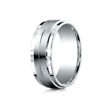 Palladium 8mm Comfort-Fit Drop Bevel Satin Center Design Band