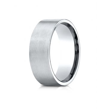 10k White Gold 8mm Comfort-Fit Satin-Finished Carved Design Band