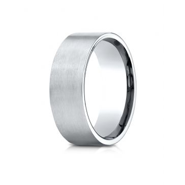 18k White Gold 8mm Comfort-Fit Satin-Finished Carved Design Band