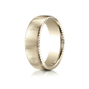 18k Yellow Gold 7.5mm Comfort-Fit Satin-Finished Rivet Coin Edging Carved Design Band