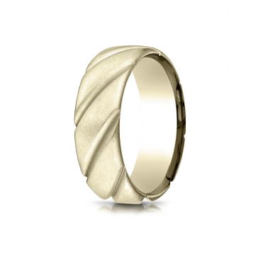 18k Yellow Gold Comfort Fit Satin Finished Swirl Pattern Design Band