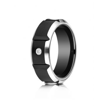 Blackened Cobaltchrome 8mm Comfort-Fit Beveled Edge Horizontal Cut Concave Satin Center Diamond Ring (.06ct)