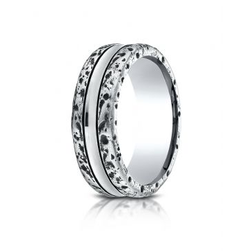 Cobaltchrome 8mm Comfort-Fit Beveled Edge Sandblasted Satin Finish Link Pattern Design Ring