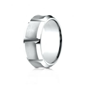 Cobaltchrome 9mm Comfort-Fit Beveled Edge Horizontal Cut Concave Satin Center  Design Ring