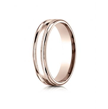 14k Rose Gold 4mm Comfort-Fit  High Polished finish with a round edge and milgrain Carved Design Band