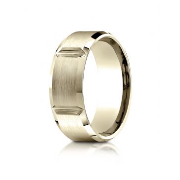 10k Yellow Gold 8mm Comfort-Fit Satin-Finished Grooves Carved Design Band