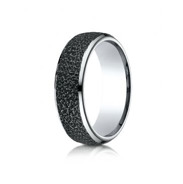 Cobaltchrome 7.5mm Comfort-Fit with Black Micro hammer Finish and High Polish Edges Design Ring