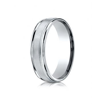 Platinum 6mm Comfort-Fit Satin Finish Center with Milgrain Round Edge Carved Design Band
