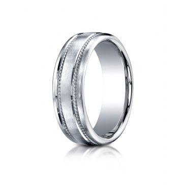 18kWhite Gold 7.5mm Comfort-Fit Satin-Finished Rope Carved Design Band