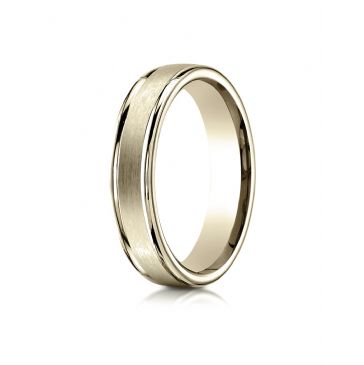 14k Yellow Gold 4mm Comfort-Fit Satin-Finished High Polished Round Edge Carved Design Band