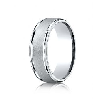 Platinum 7mm Comfort-Fit Wired-Finished High Polished Round Edge Carved Design Band