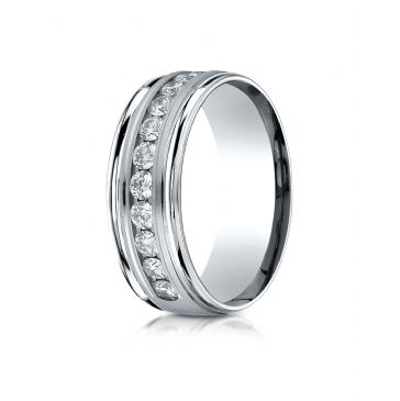 18K White Gold 8mm Comfort-Fit Channel Set 12-Stone Diamond Eternity Ring (.96ct)