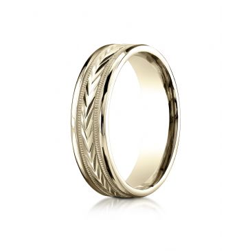 10k Yellow Gold 6mm Comfort-Fit Harvest of Love Round Edge Carved Design Band