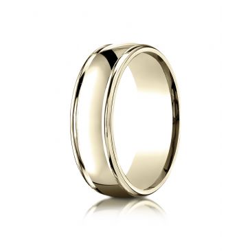18k Yellow Gold 7mm Comfort-Fit  high polish finish round edge Design band