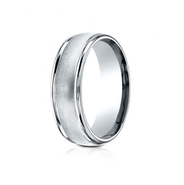 18 Karat White Gold 7mm Comfort-Fit Florentine Center High Polish Round Edge Design Band