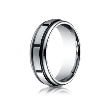 Cobaltchrome 7mm Comfort-Fit Satin-Finished Round Edge Blackened Sectional Design Ring