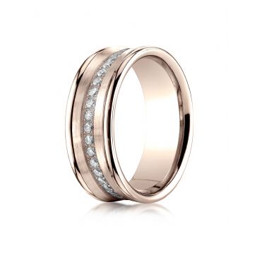 14k Rose Gold 7.5mm Comfort-Fit Pave Set 16-Stone Diamond Ring (.32ct)