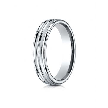 Palladium 4mm Comfort-Fit Satin-Finished High Polished Center Trim and Round Edge Carved Design Band