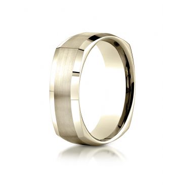 14k Yellow Gold 7mm Comfort-Fit Satin-Finished Four-Sided Carved Design Band