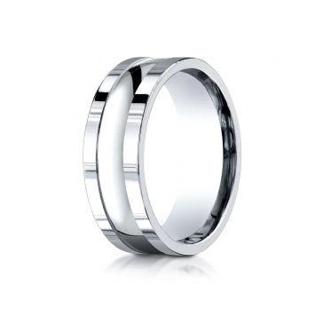 18k White Gold 8mm Comfort-Fit High Polished Squared Edge Carved Design Band