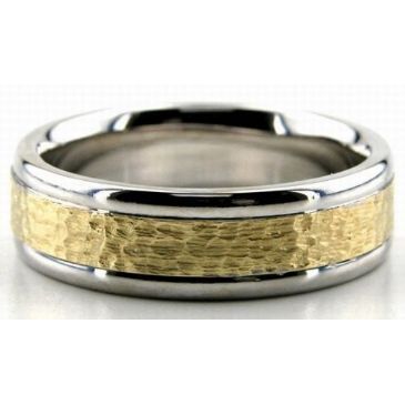 18K Gold Two Tone 6.5mm Hammered Wedding Bands Rings 202