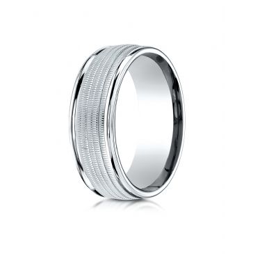 10k White Gold 8mm Comfort-Fit  multi milgrain center high polish round edge Design band